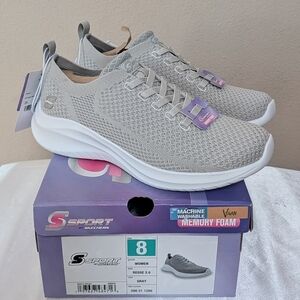 New Skechers S Sport Women's Resse 2.0 Elastic Gore Sneakers Gray Size 8